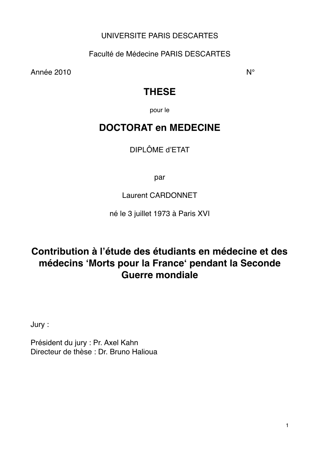 THESE DOCTORAT En MEDECINE Contribution