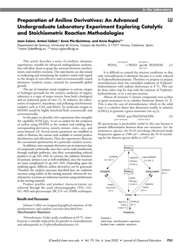 Preparation of Aniline Derivatives: an Advanced W Undergraduate Laboratory Experiment Exploring Catalytic and Stoichiometric Reaction Methodologies