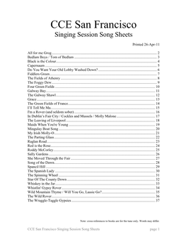 CCE Singing Session Song Sheets