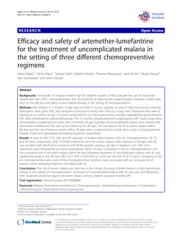 Efficacy and Safety of Artemether-Lumefantrine for The