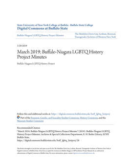 Buffalo-Niagara LGBTQ History Project Minutes Transgender Archives of Western New York