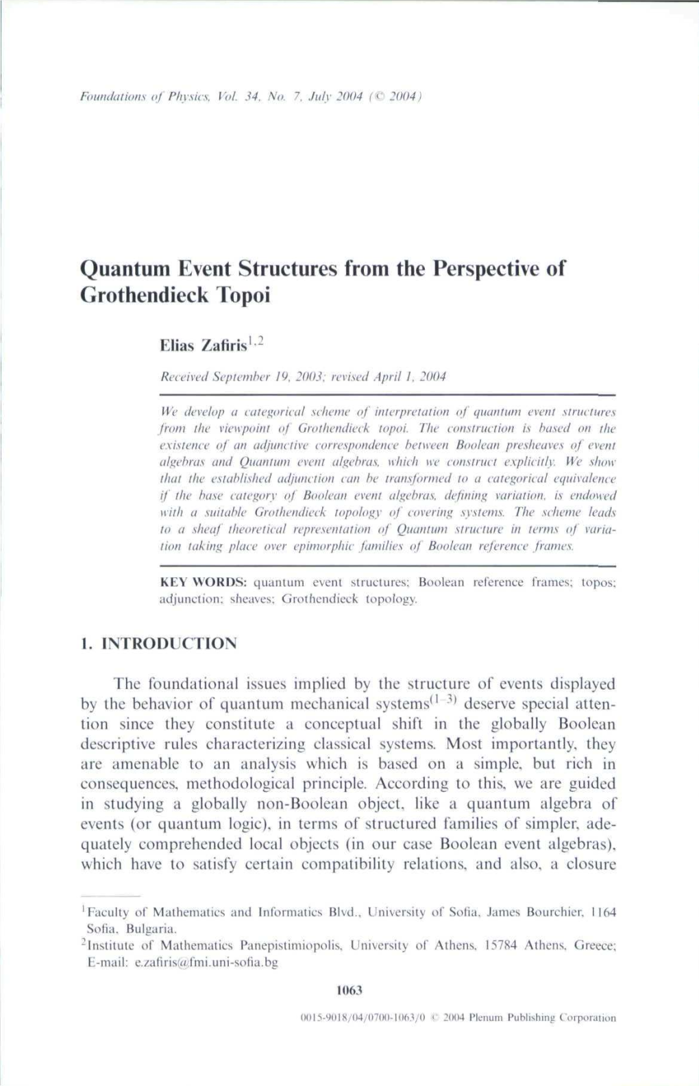 Quantum Event Structures from the Perspective of Grothendieck Topoi