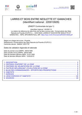 LARRIS ET BOIS ENTRE NESLETTE ET GAMACHES (Identifiant National : 220013929)