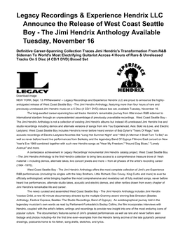 Legacy Recordings & Experience Hendrix LLC Announce The