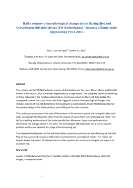 Half a Century of Morphological Change in the Haringvliet and Grevelingen Ebb-Tidal Deltas (SW Netherlands) - Impacts of Large-Scale Engineering 1964-2015