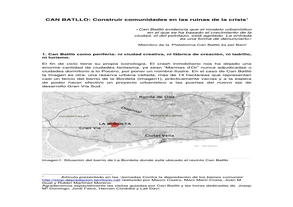 CAN BATLLÓ: Construir Comunidades En Las Ruinas De La Crisis1