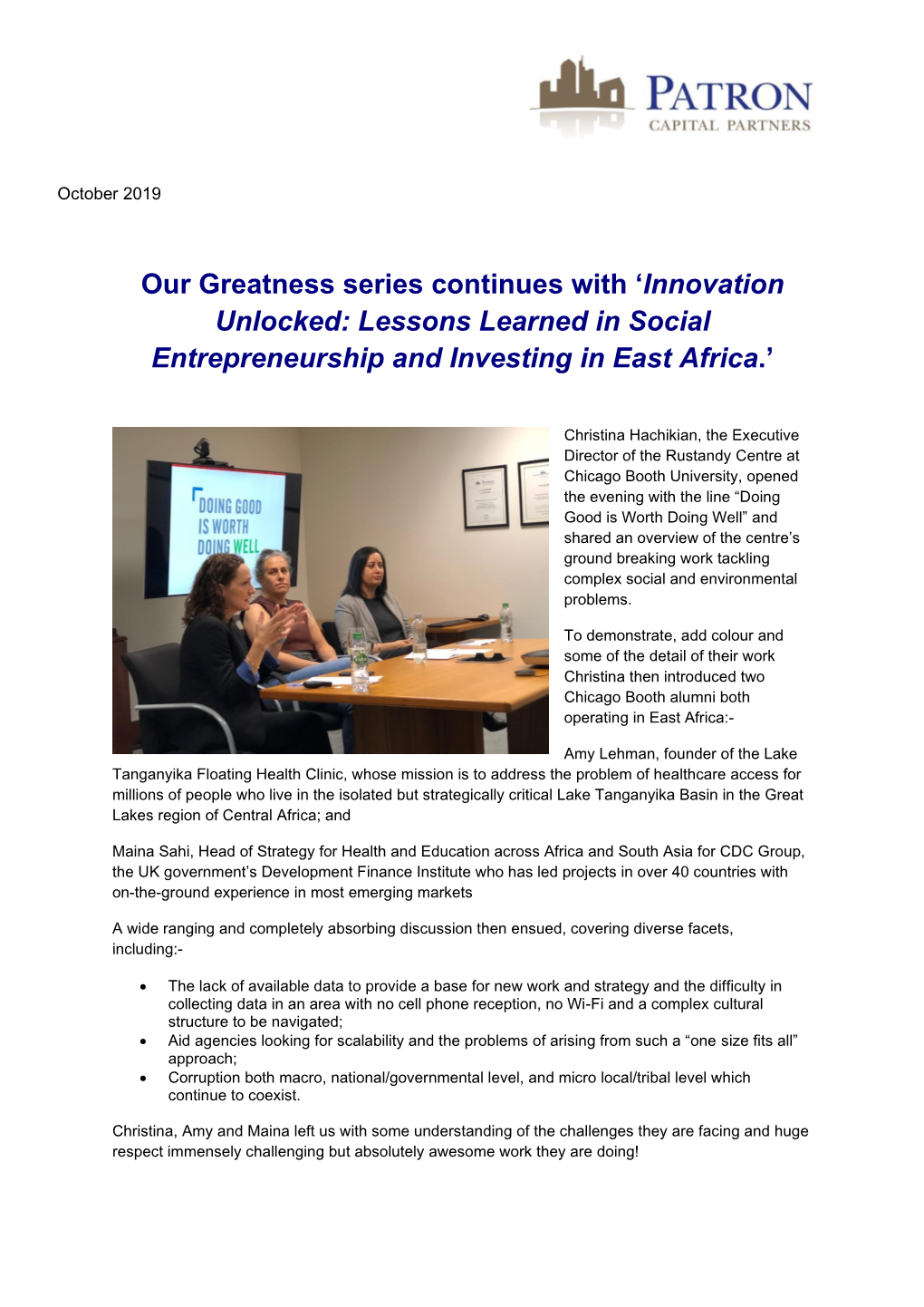 Our Greatness Series Continues with 'Innovation