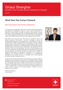 Newsletter of the Consulate General of Switzerland in Shanghai