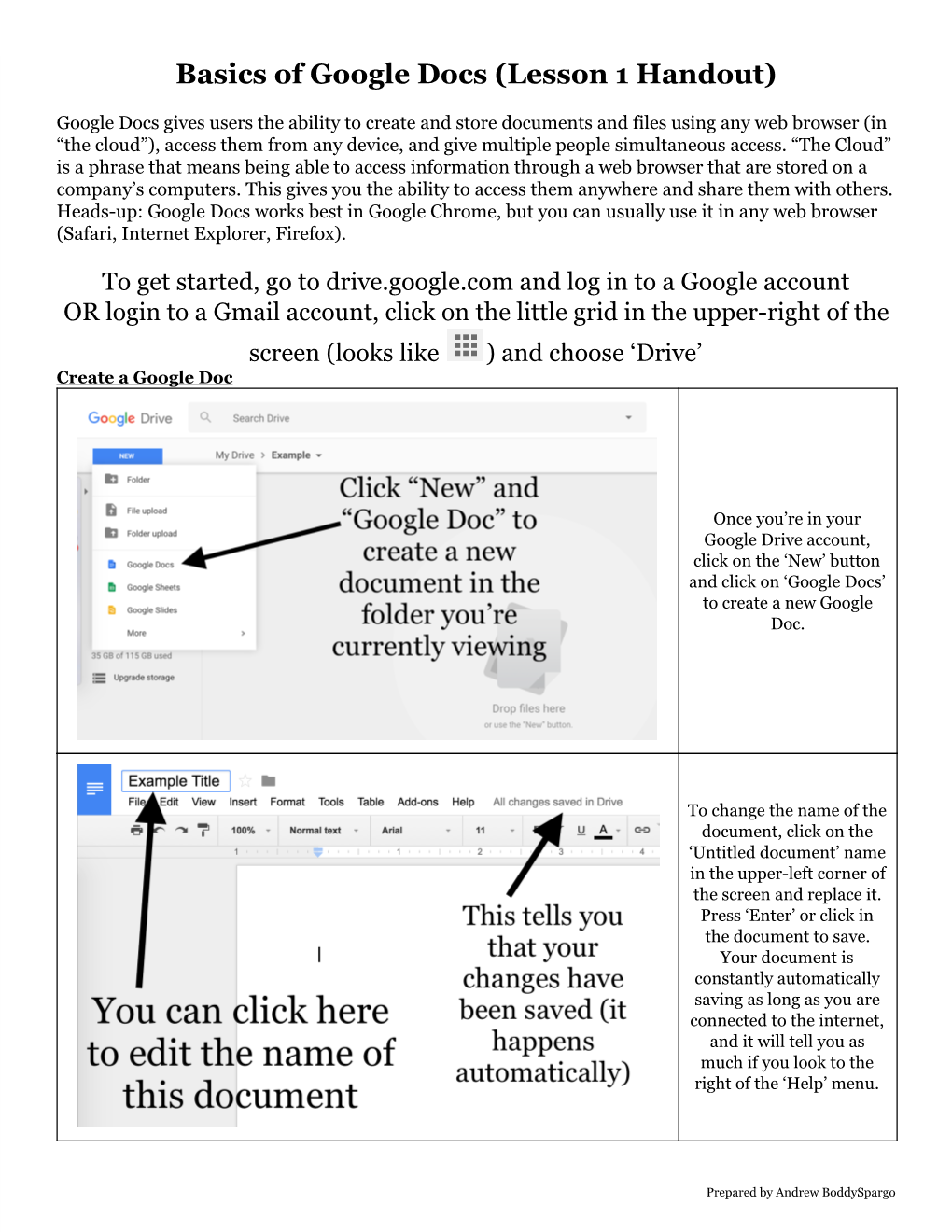 Basics of Google Docs (Lesson 1 Handout)
