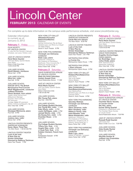 February 2013 Calendar of Events
