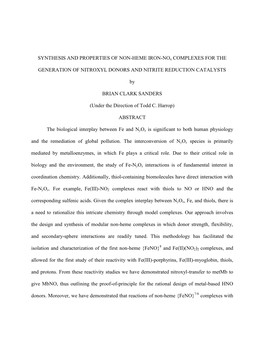 SYNTHESIS and PROPERTIES of NON-HEME IRON-Nox COMPLEXES for THE