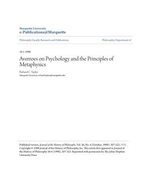 Averroes on Psychology and the Principles of Metaphysics Richard C
