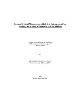 Successful Social Movements and Political Outcomes: a Case Study of the Women’S Movement in Italy, 1943-48