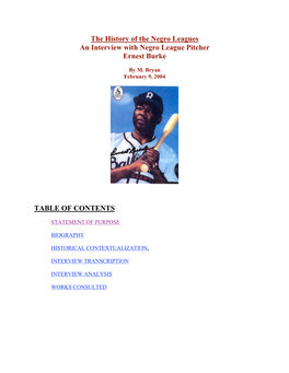 The History of the Negro Leagues an Interview with Negro League Pitcher Ernest Burke