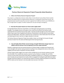 Pacheco Reservoir Expansion Project Frequently Asked Questions