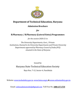 B.Pharmacy / B.Pharmacy (Lateral Entry) Programmes