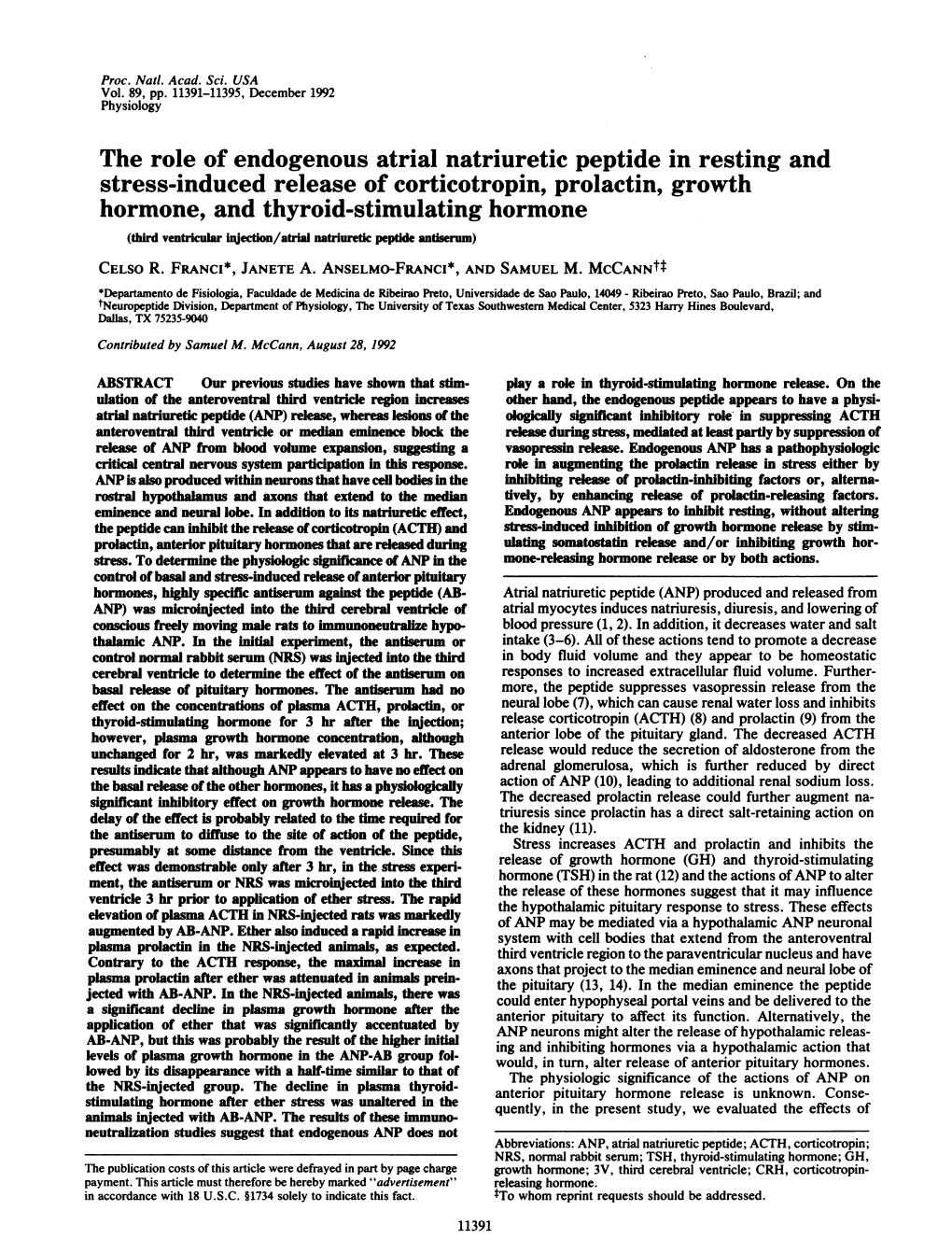 The Role of Endogenous Atrial Natriuretic Peptide in Resting And