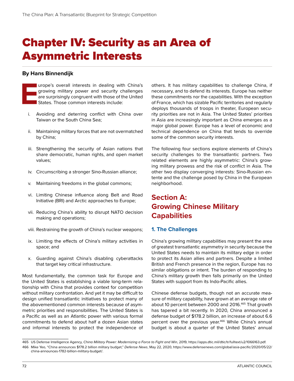 Chapter IV: Security As an Area of Asymmetric Interests