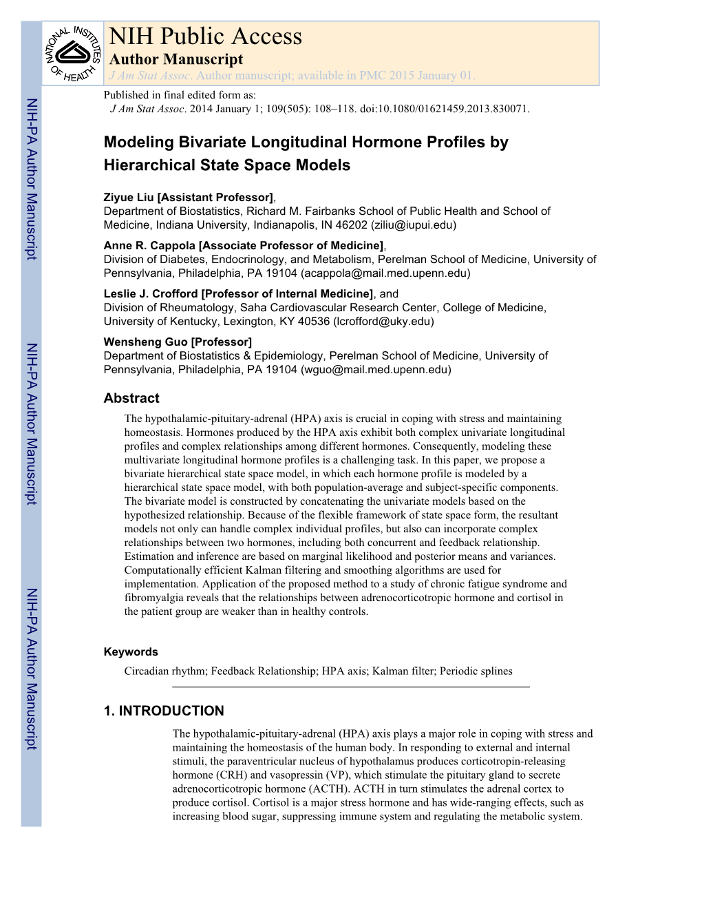 NIH Public Access Author Manuscript J Am Stat Assoc