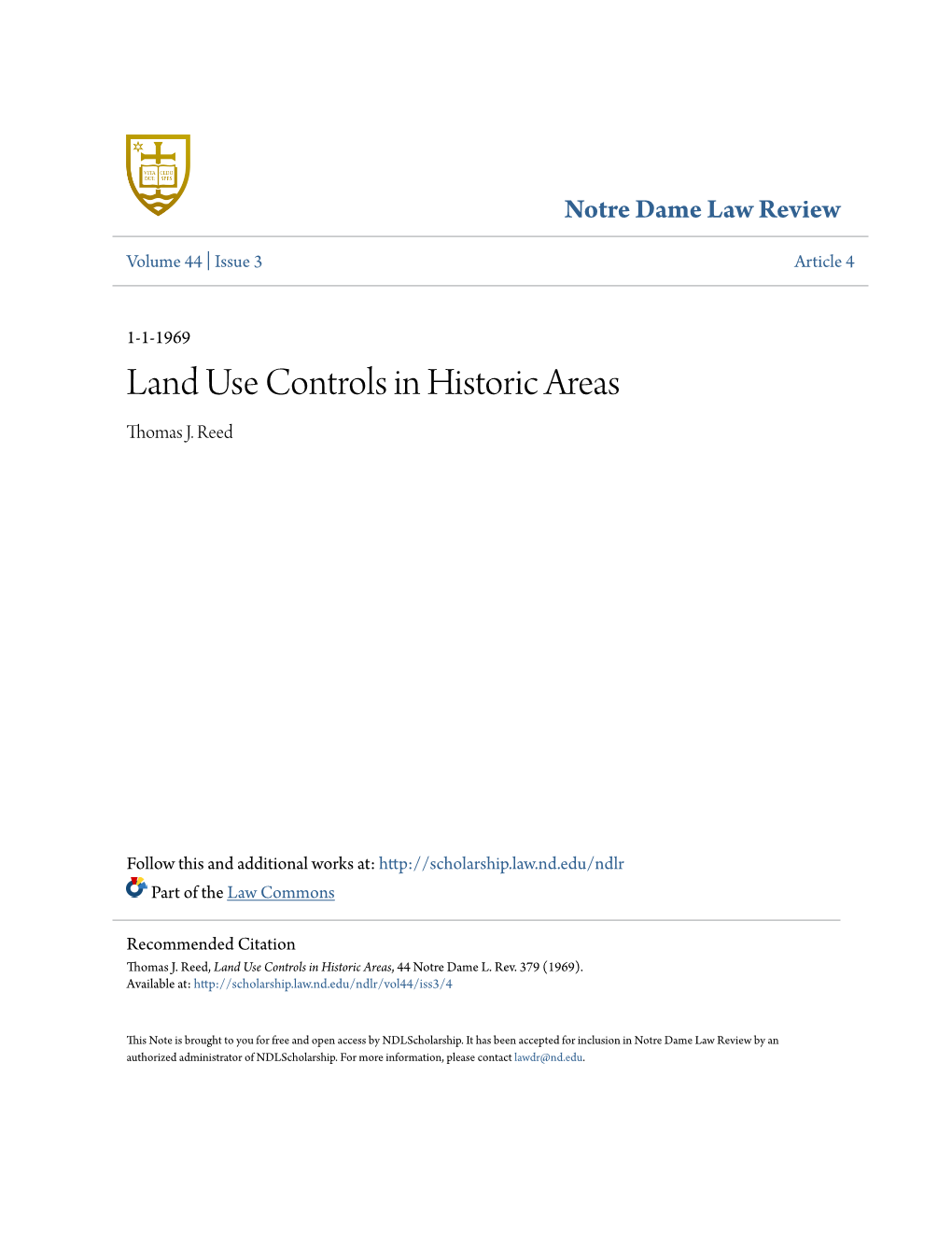 Land Use Controls in Historic Areas Thomas J