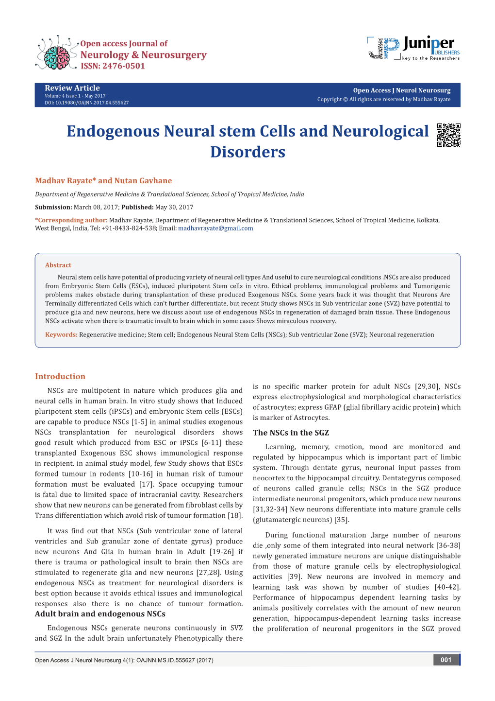 Endogenous Neural Stem Cells and Neurological Disorders