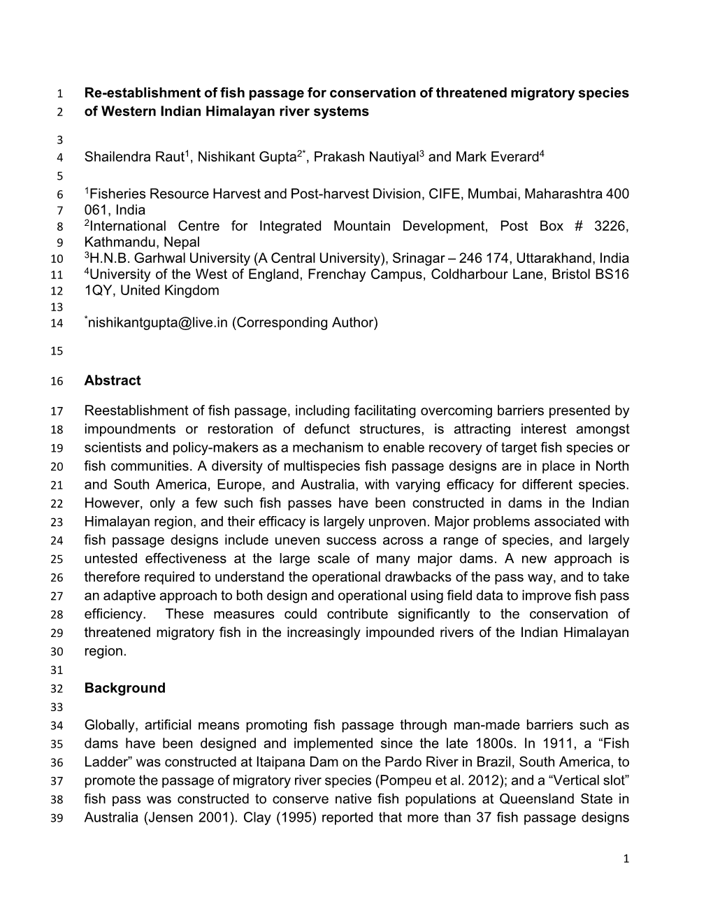 Re-Establishment of Fish Passage for Conservation of Threatened Migratory Species 2 of Western Indian Himalayan River Systems