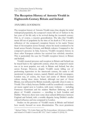 The Reception History of Antonio Vivaldi in Eighteenth-Century Britain and Ireland
