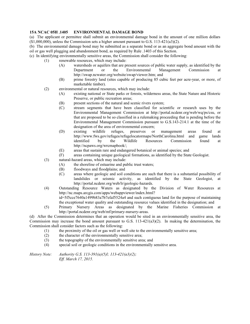 15A Ncac 05H .1405 Environmental Damage Bond