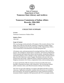 Tennessee State Library and Archives Tennessee Commission of Indian Affairs Records, 1984-2001 RG