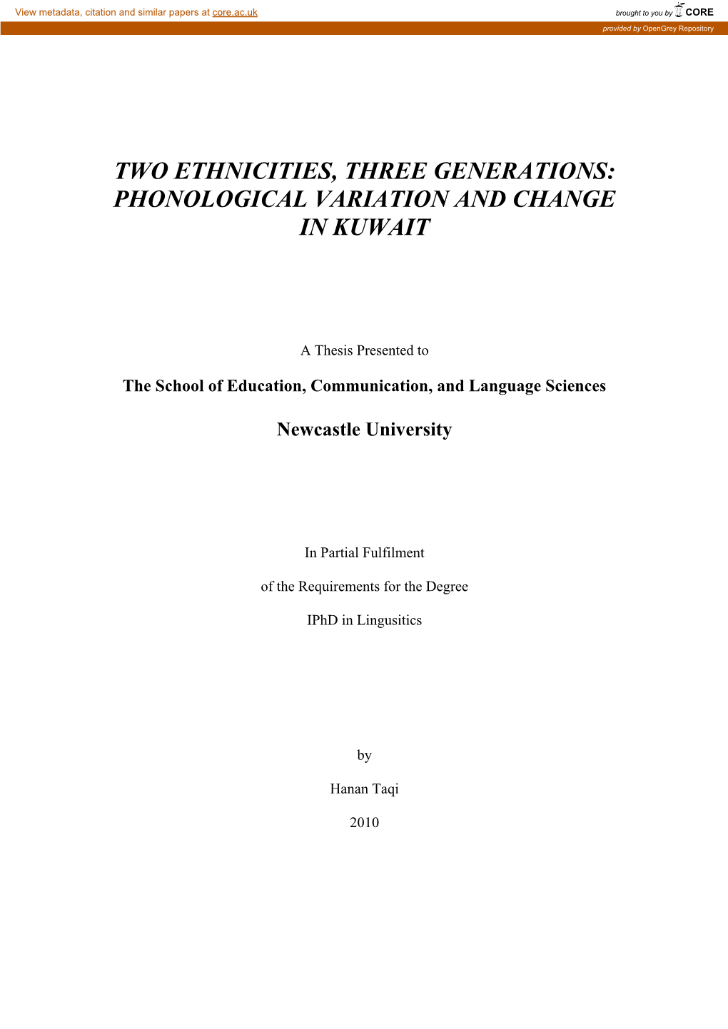 Phonological Variation and Change in Kuwait