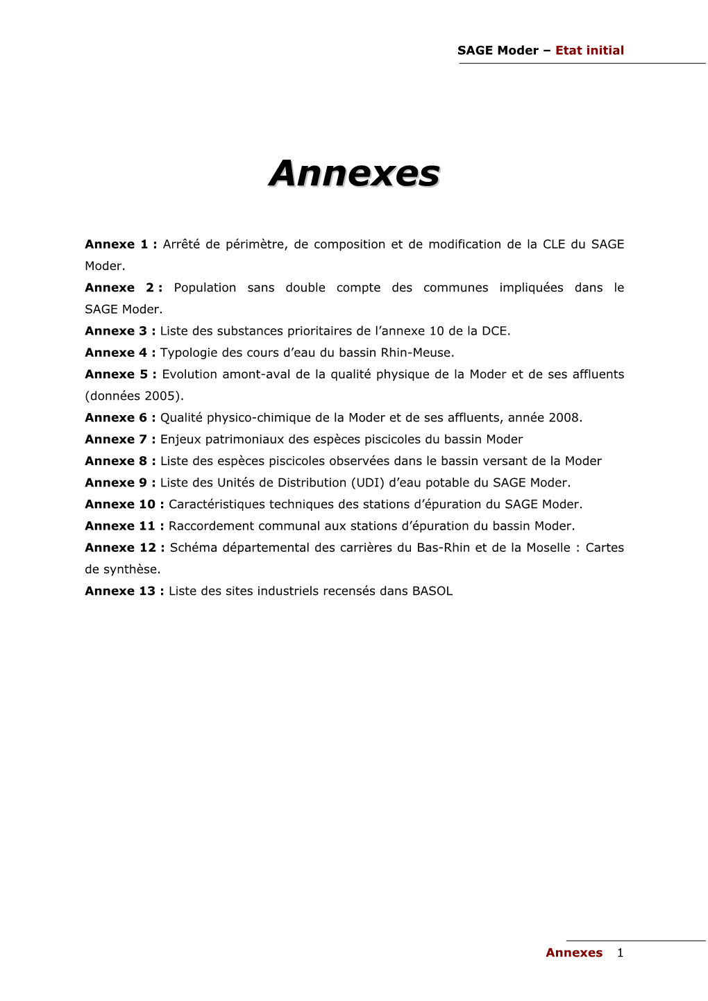 Annexes 1 SAGE Moder – Etat Initial