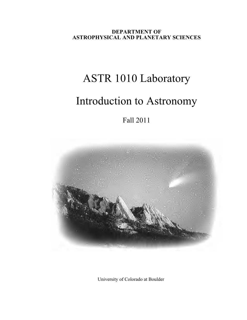 ASTR 1010 Laboratory Introduction to Astronomy