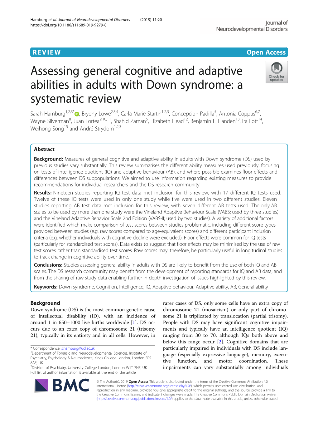 Assessing General Cognitive and Adaptive Abilities in Adults with Down Syndrome: a Systematic Review