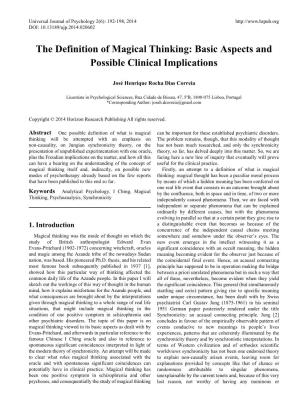 The Definition of Magical Thinking: Basic Aspects and Possible Clinical Implications