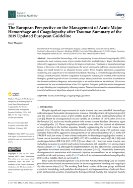 The European Perspective on the Management of Acute Major Hemorrhage and Coagulopathy After Trauma: Summary of the 2019 Updated European Guideline