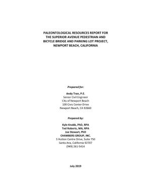 Paleontological Resources Report for the Superior Avenue Pedestrian and Bicycle Bridge and Parking Lot Project, Newport Beach, California
