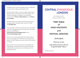 TIME TABLE of HIGH HOLYDAYS and FESTIVAL SERVICES