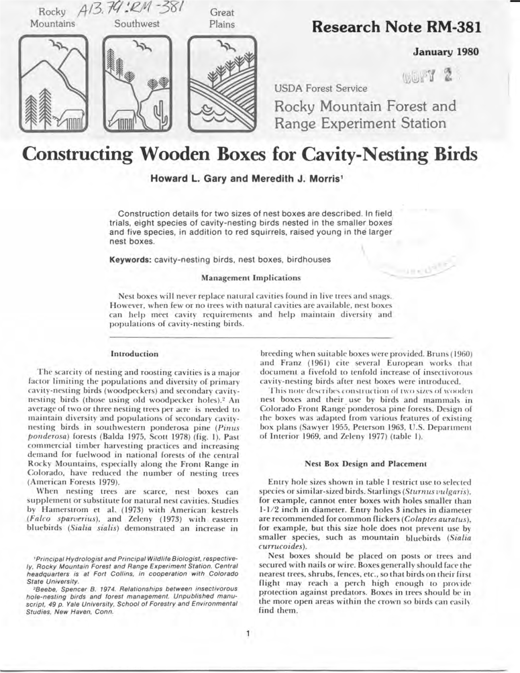 Constructing Wooden Boxes for Cavity-Nesting Birds