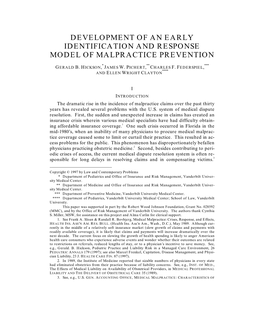Development of an Early Identification and Response Model of Malpractice Prevention