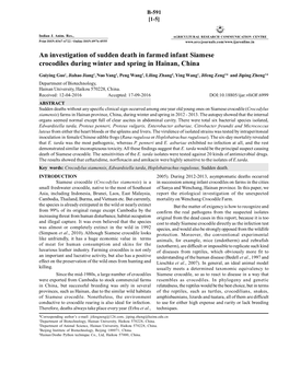 An Investigation of Sudden Death in Farmed Infant Siamese Crocodiles During Winter and Spring in Hainan, China