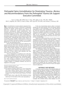 Prehospital Spine Immobilization for Penetrating Trauma—Review and Recommendations from the Prehospital Trauma Life Support Executive Committee