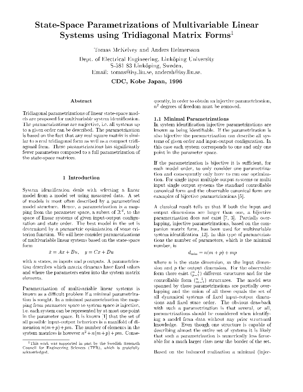 State-Space Parametrizations of Multivariable Linear Systems Using
