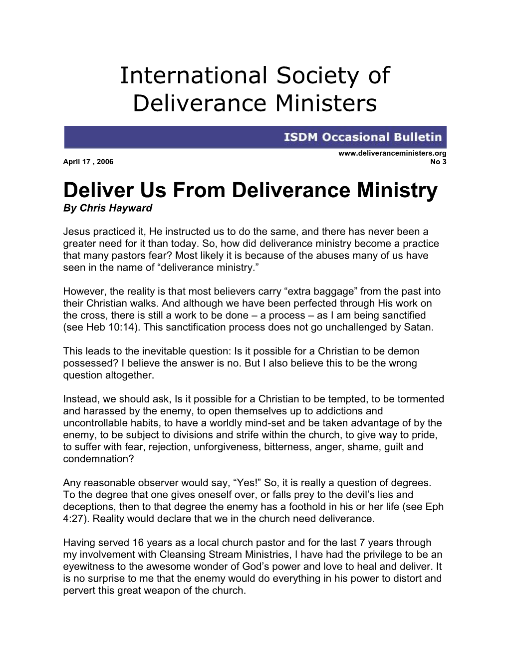 Deliver Us from Deliverance Ministry by Chris Hayward