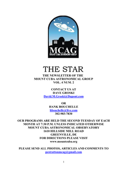 The Star the Newsletter of the Mount Cuba Astronomical Group Vol