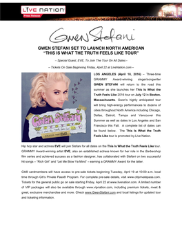 Gwen Stefani Announces North American Tour with Special Guest