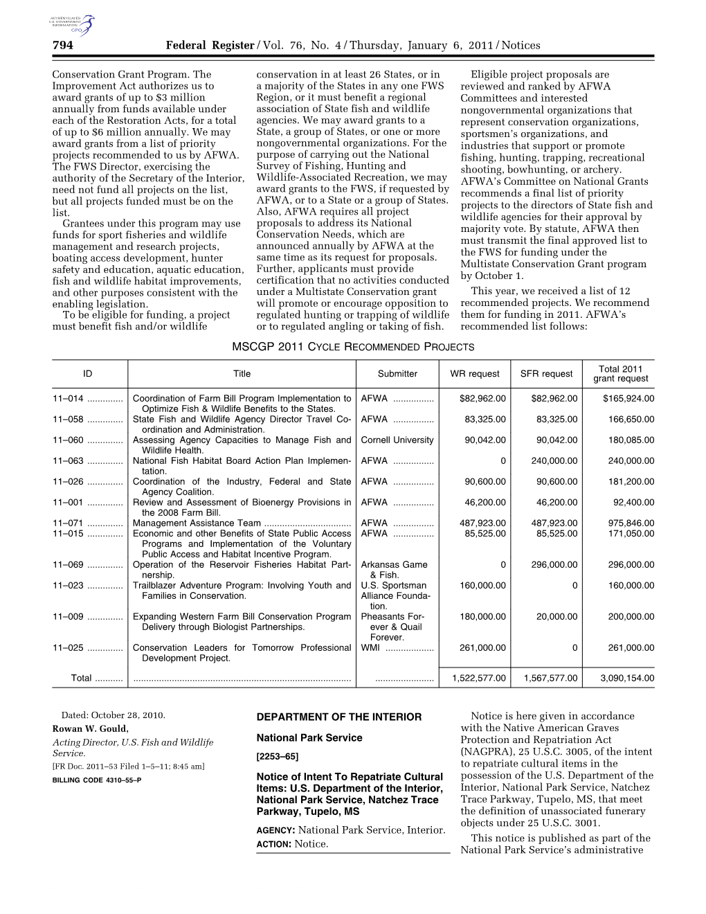 Federal Register/Vol. 76, No. 4/Thursday, January 6, 2011