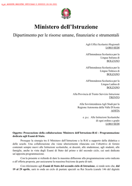 Prosecuzione Della Collaborazione Ministero Dell'istruzione-RAI