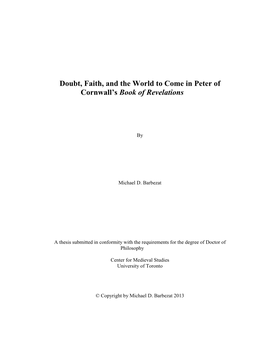 Doubt, Faith, and the World to Come in Peter of Cornwall's Book Of