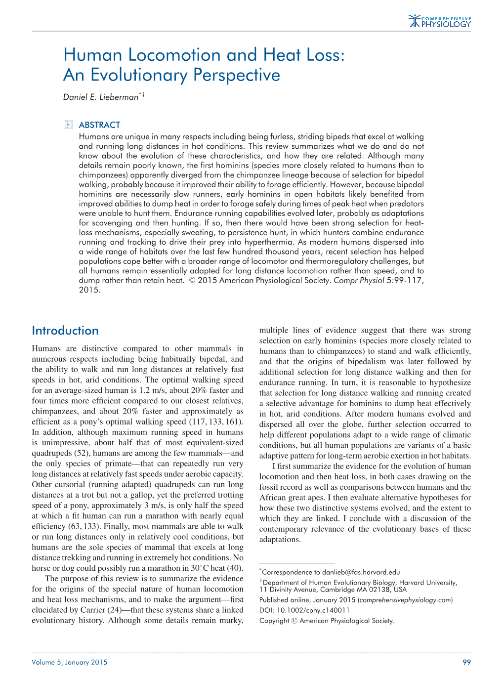 Human Locomotion and Heat Loss: an Evolutionary Perspective Daniel E