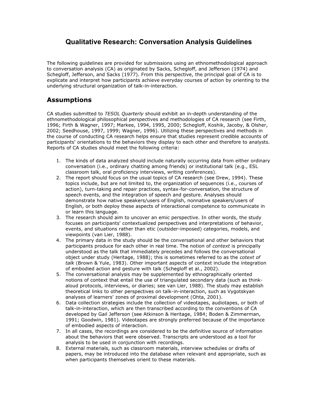 Qualitative Research: Conversation Analysis Guidelines s1